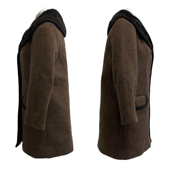 VINTAGE no brand "wool" warm thick material brown faux fur jacket Coat sz S/M - Picture 3 of 9